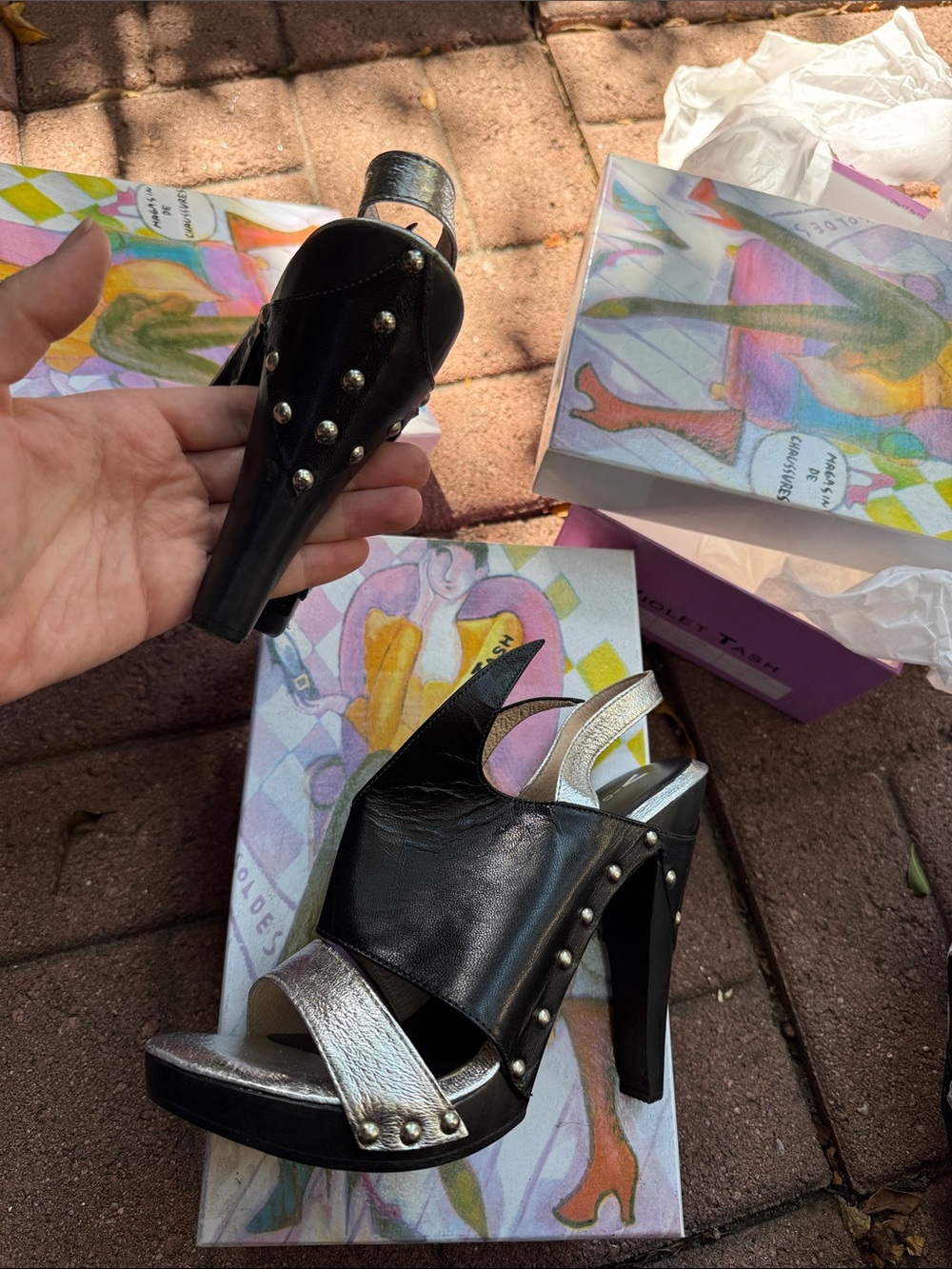 Black and Silver Studded High Heel Sandals platform